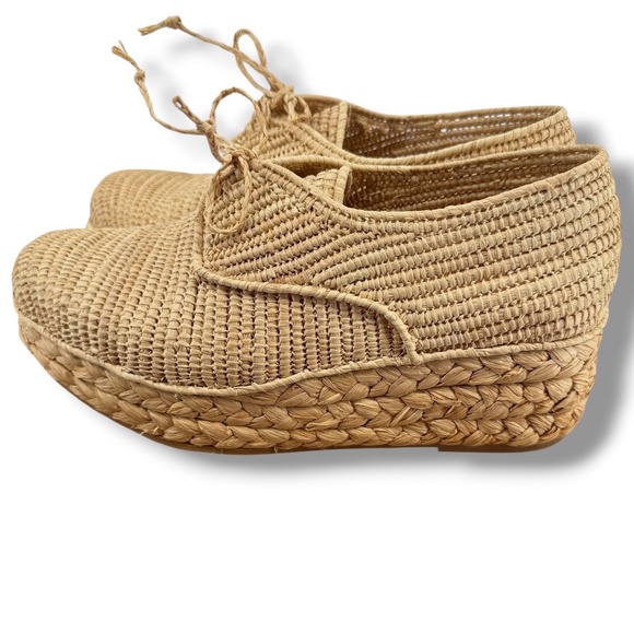 Robert Clergerie Shoes - Robert Clergerie Pinto Raffia Platform Espadrille Shoes 7-7.5 Natural Wedge